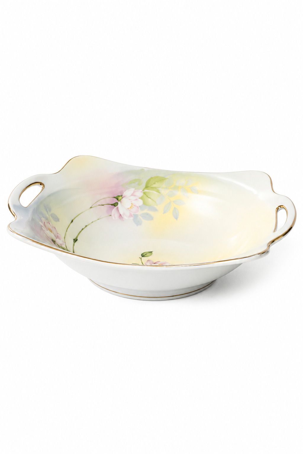 Antique Nippon Hand-Painted Floral Porcelain Serving Bowl with Handles – Japanese Gold Trim