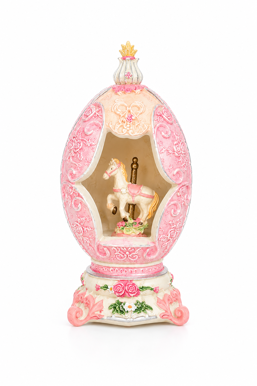 Vintage 1990s K’s Collection Pink Carousel Horse Ornamental Egg Figurine – Victorian Rose Décor