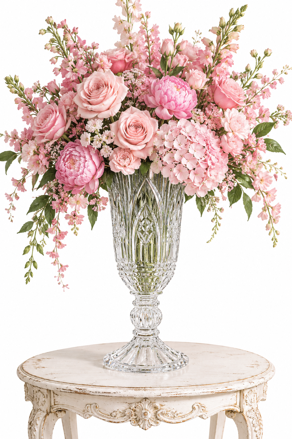 Vintage 1990s English 24% Lead Crystal 14” Footed Pedestal Vase – Large Cut Crystal Centerpiece