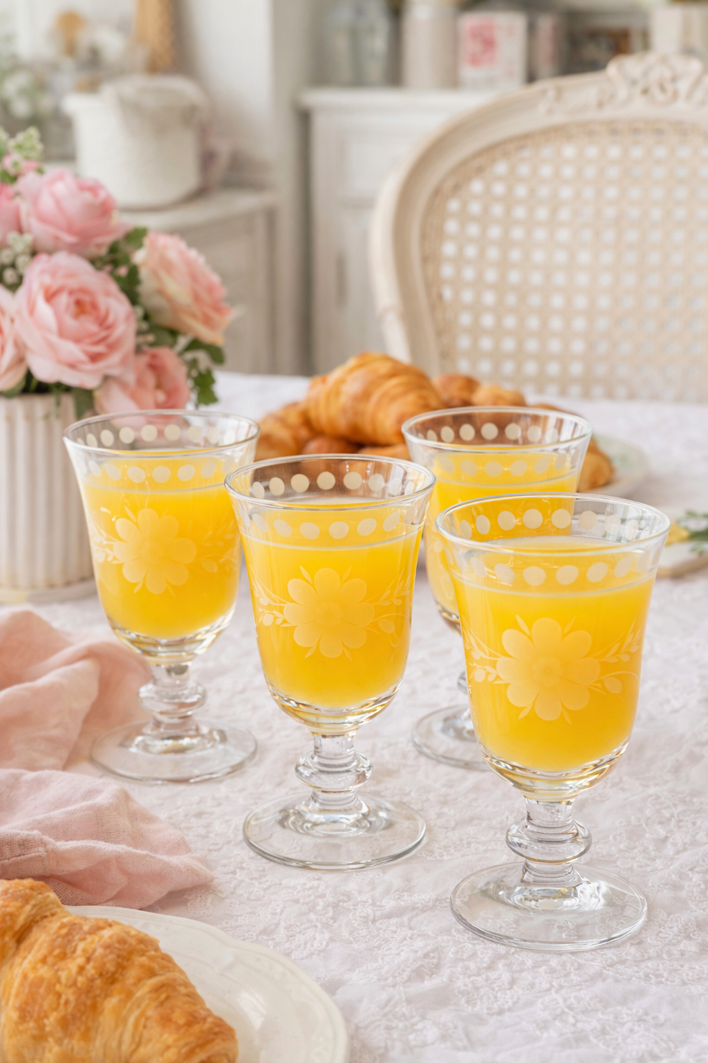 Vintage Set of 4 Pearlized Goblet Glasses