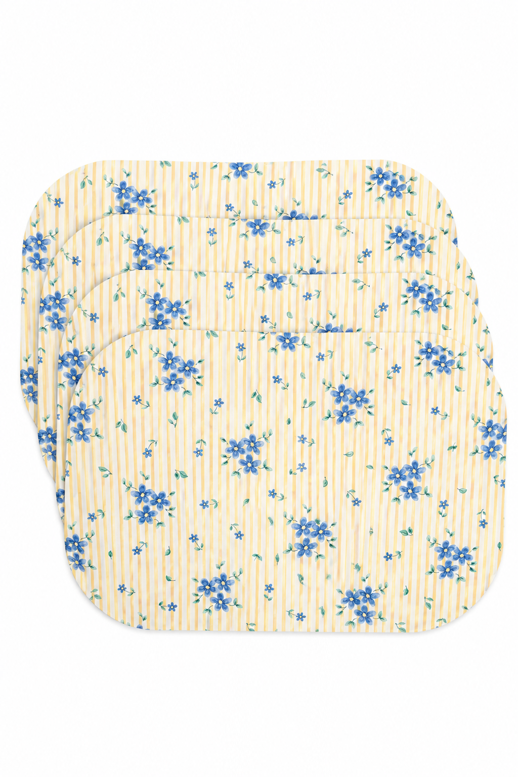 1980s Pfaltzgraff Reversible Floral Placemat Set of 4 | Cottagecore Blue Floral Table Decor
