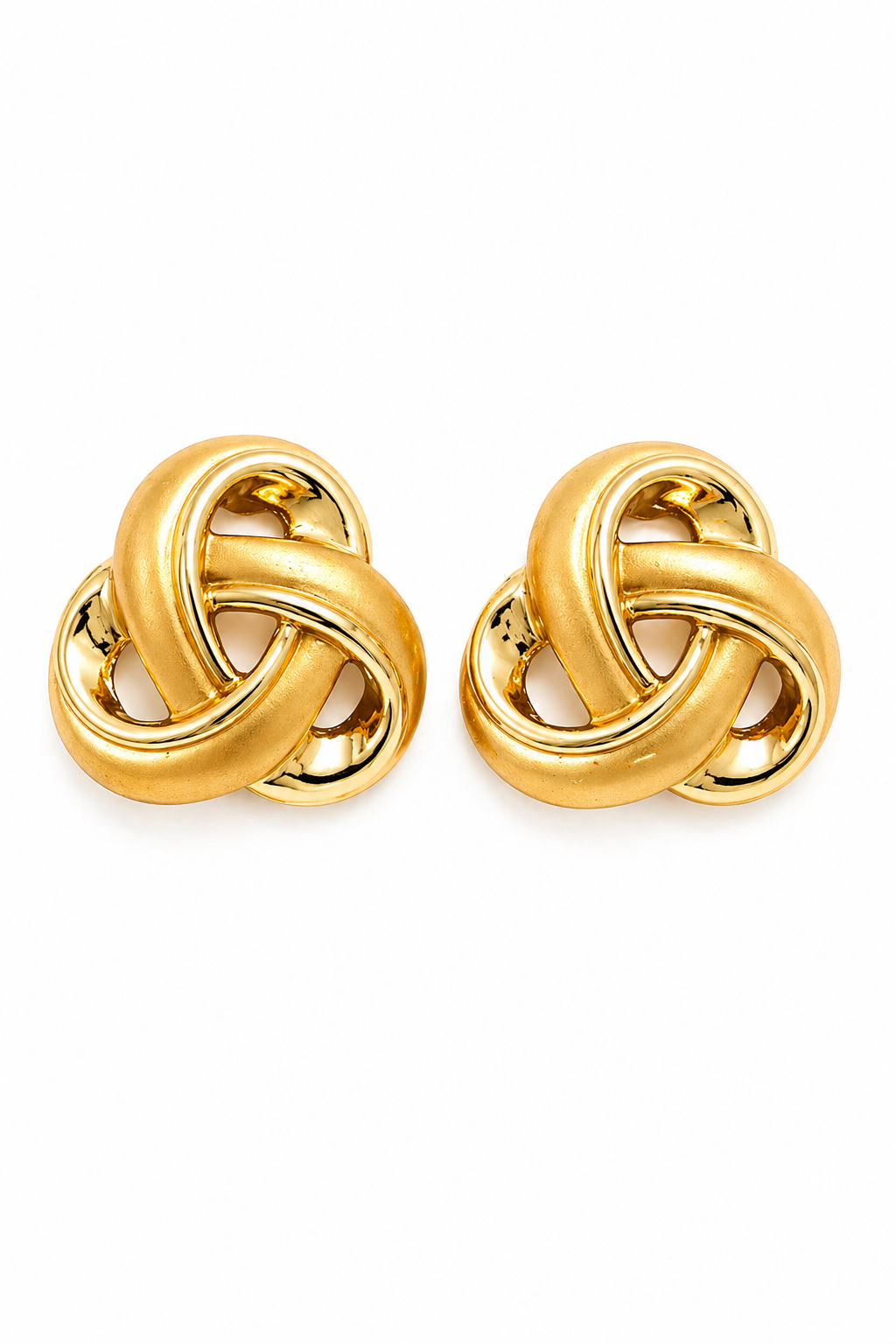 Vintage 1980s Oversized Brushed Gold Love Knot Stud Earrings | Statement Knot Earrings