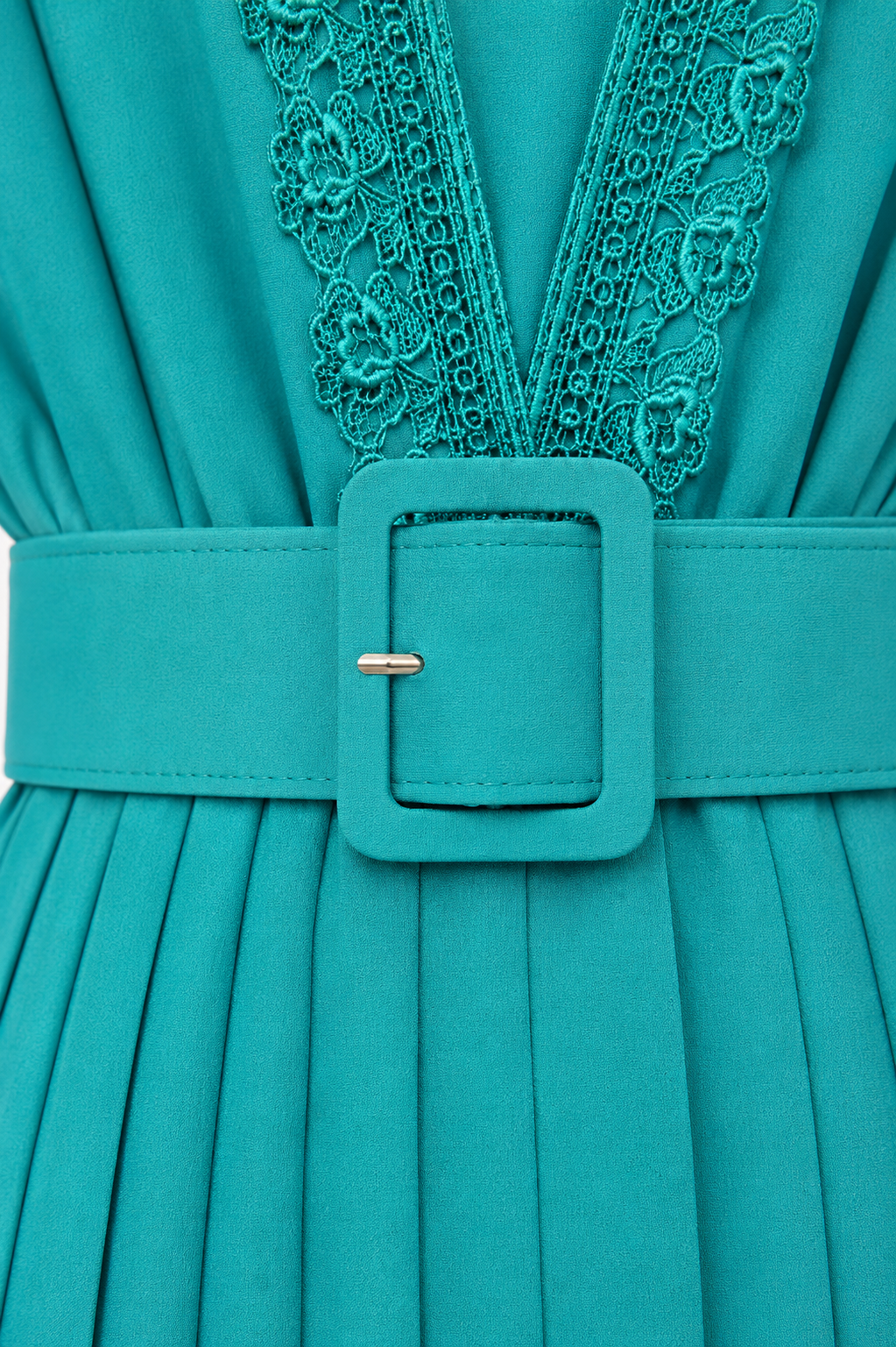 Vintage 1980s Henry-Lee Teal Belted Pleated Midi Dress – Size 14