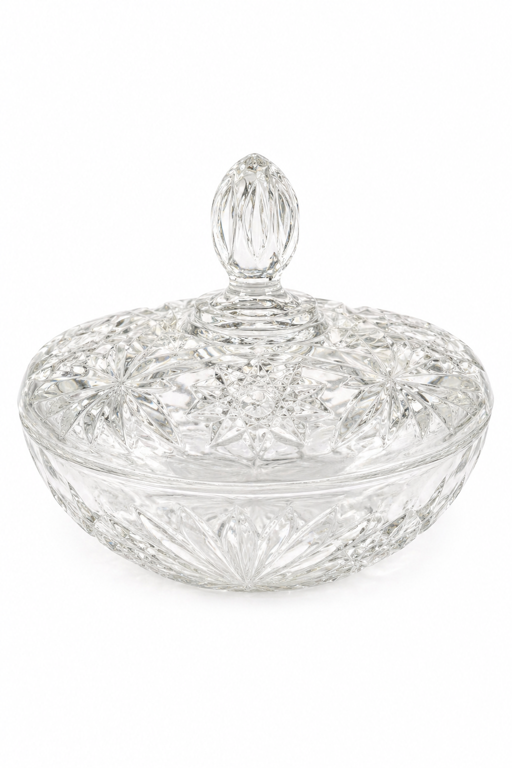 1960s Anchor Hocking Star of David Candy Dish | Vintage Pressed Glass Covered Bowl