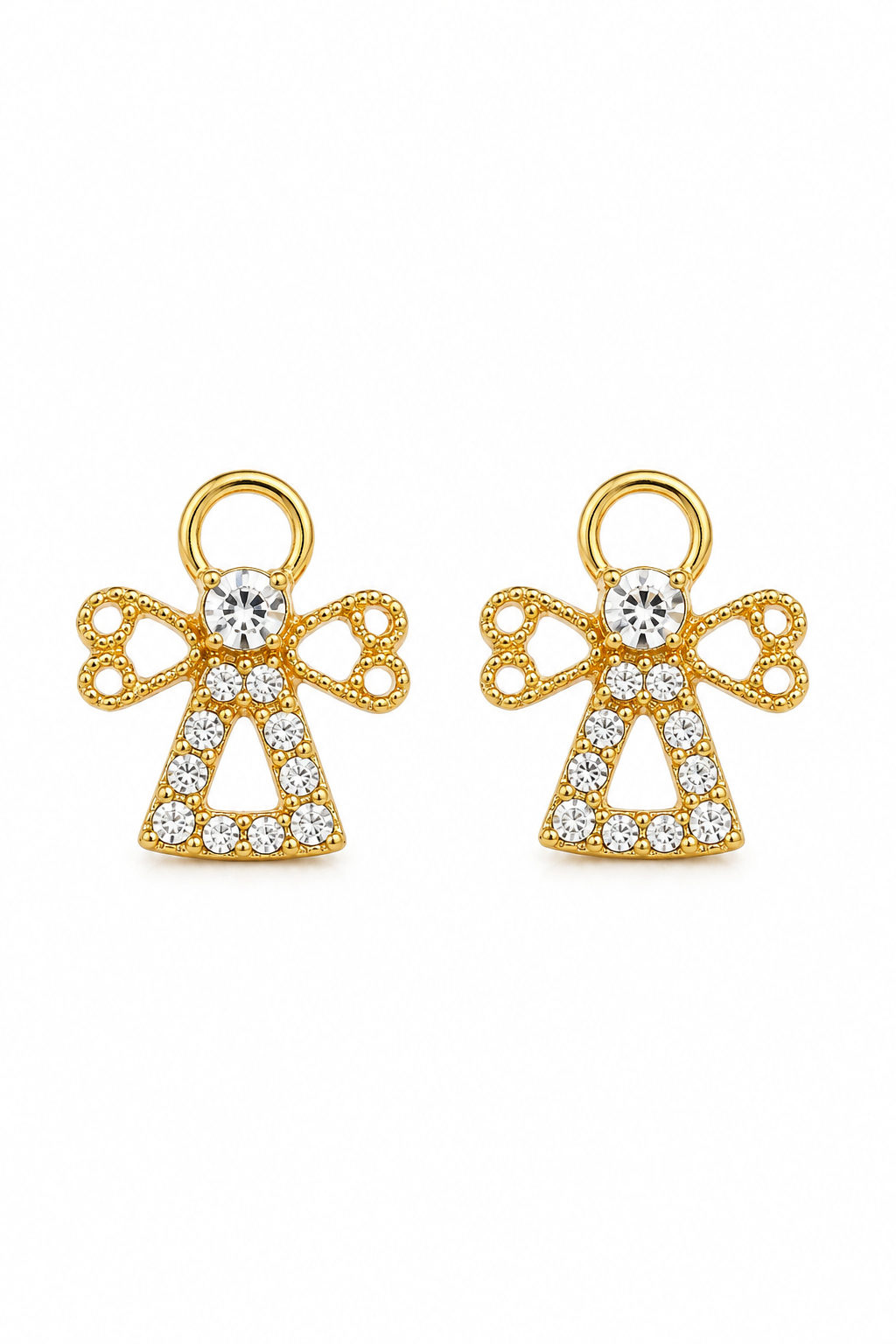 Vintage 1980s Gold Tone Rhinestone Angel Stud Earrings – 1”