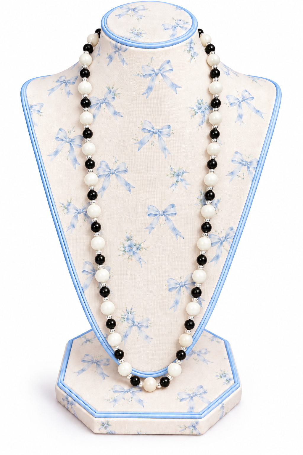 Vintage 1960s–1980s Mod Black & White Endless Beaded Flapper Necklace – 34”