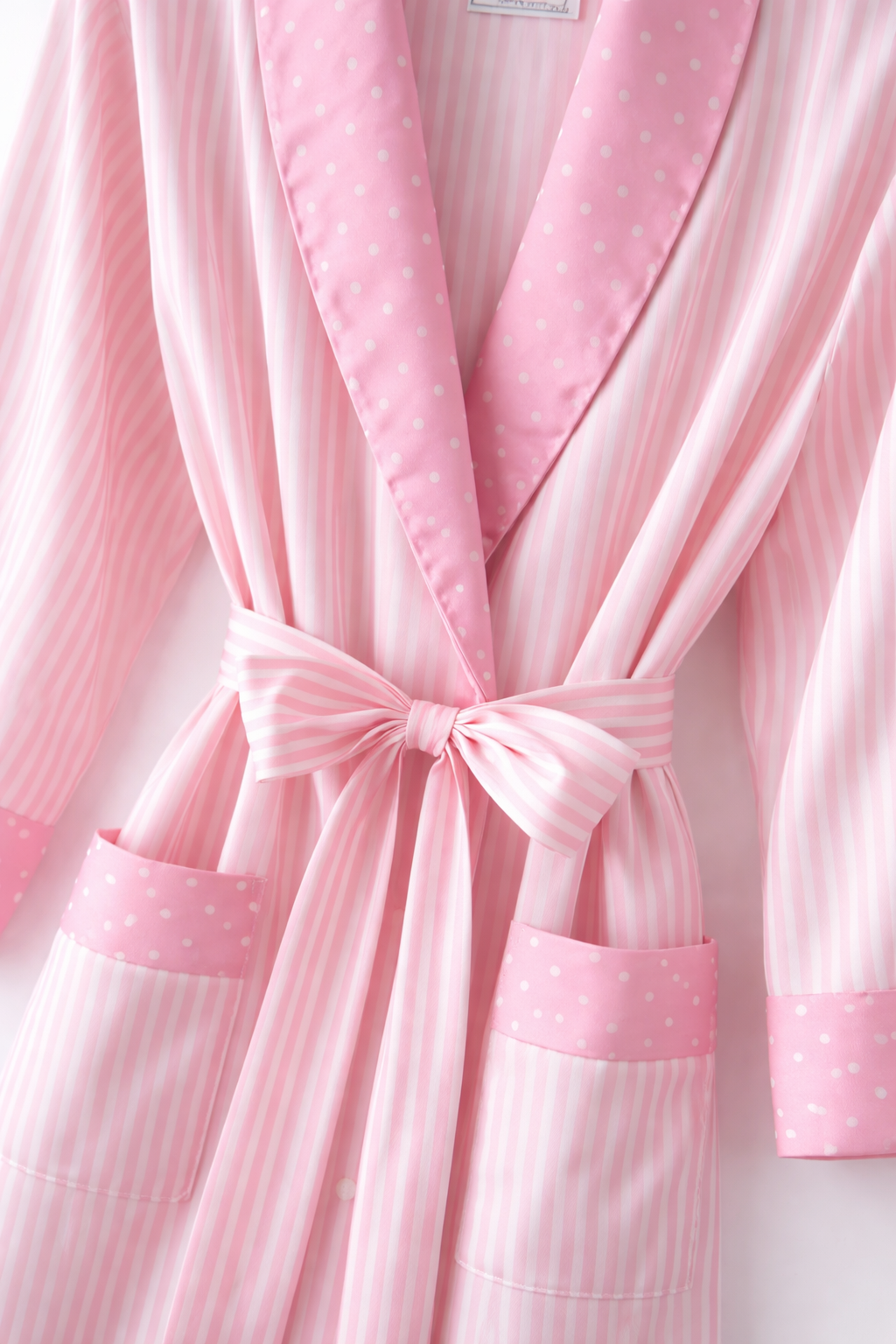 Vintage Made in USA Pink Striped & Polka Dot Robe | Size Small/Medium Long Cotton Lounge Robe