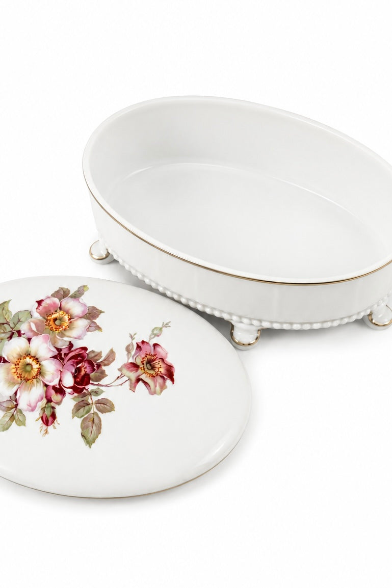 Vintage 1950s Gerold Porzellan Bavaria Floral Trinket Box | German Porcelain Jewelry Box | Gold Trim | 7.5”