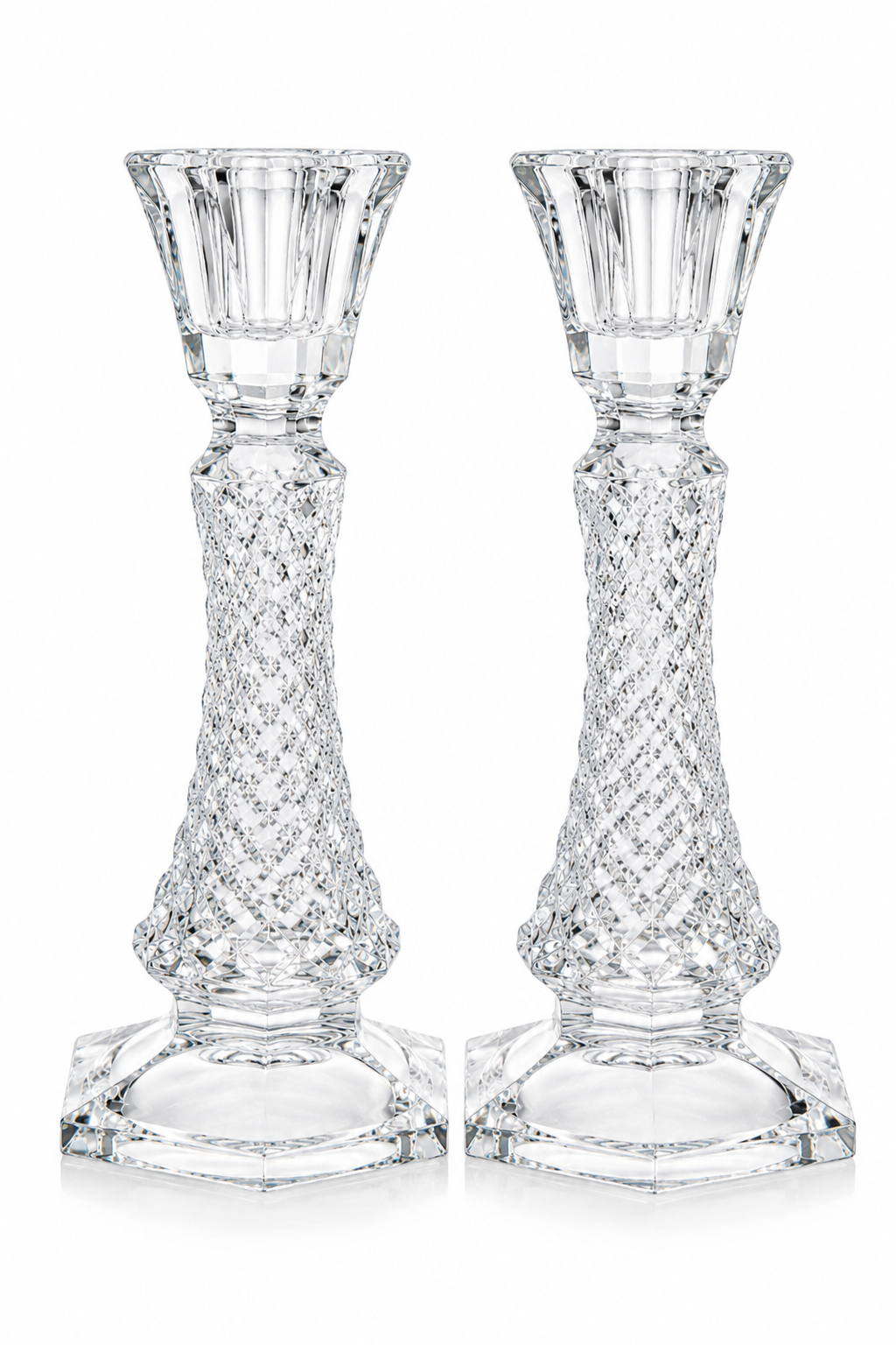 1980s Crystal Candlestick Holder Set of 2 | Elegant Cut Crystal Candle Holders | Vintage Glass Decor