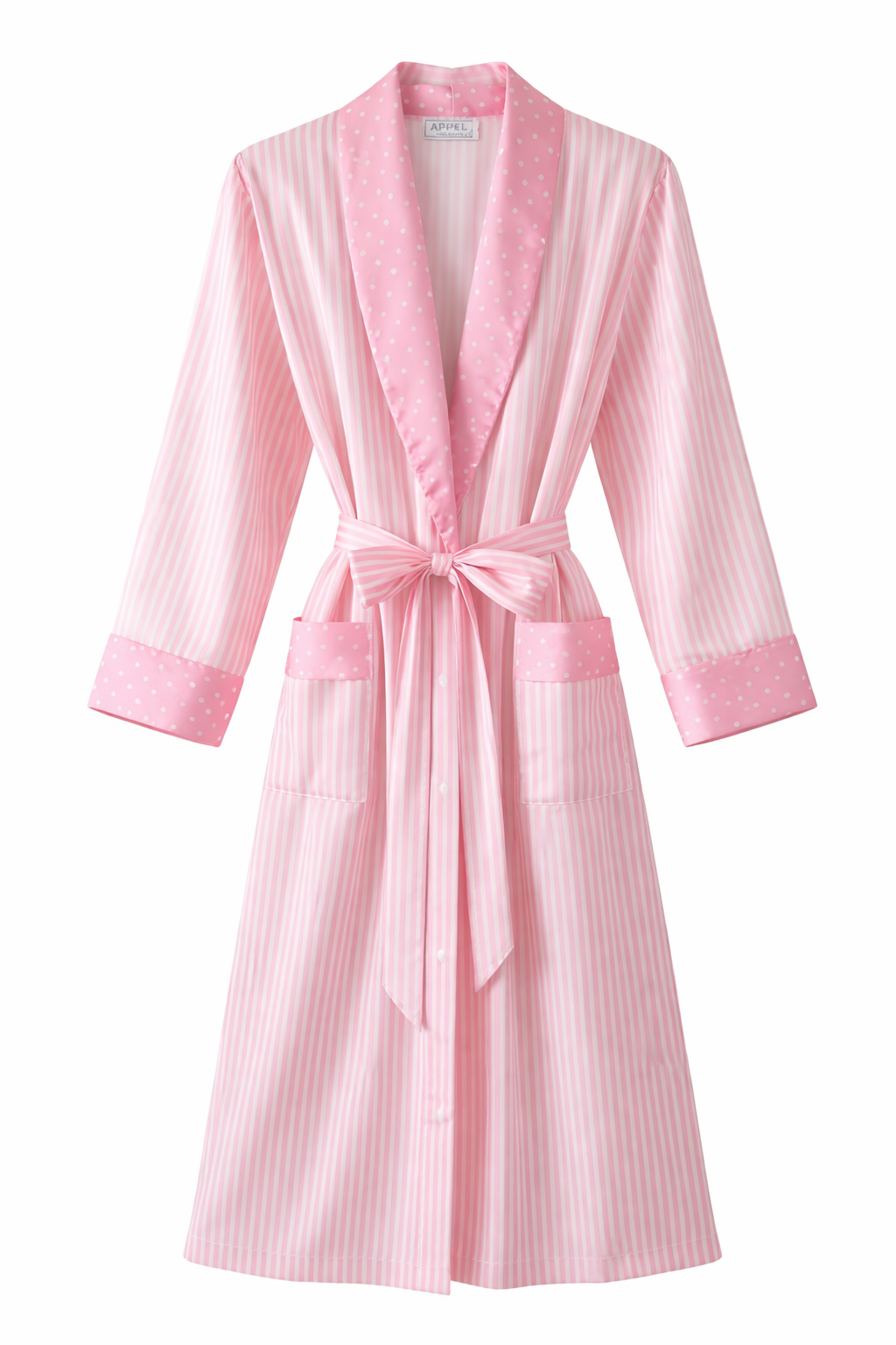Vintage Made in USA Pink Striped & Polka Dot Robe | Size Small/Medium Long Cotton Lounge Robe