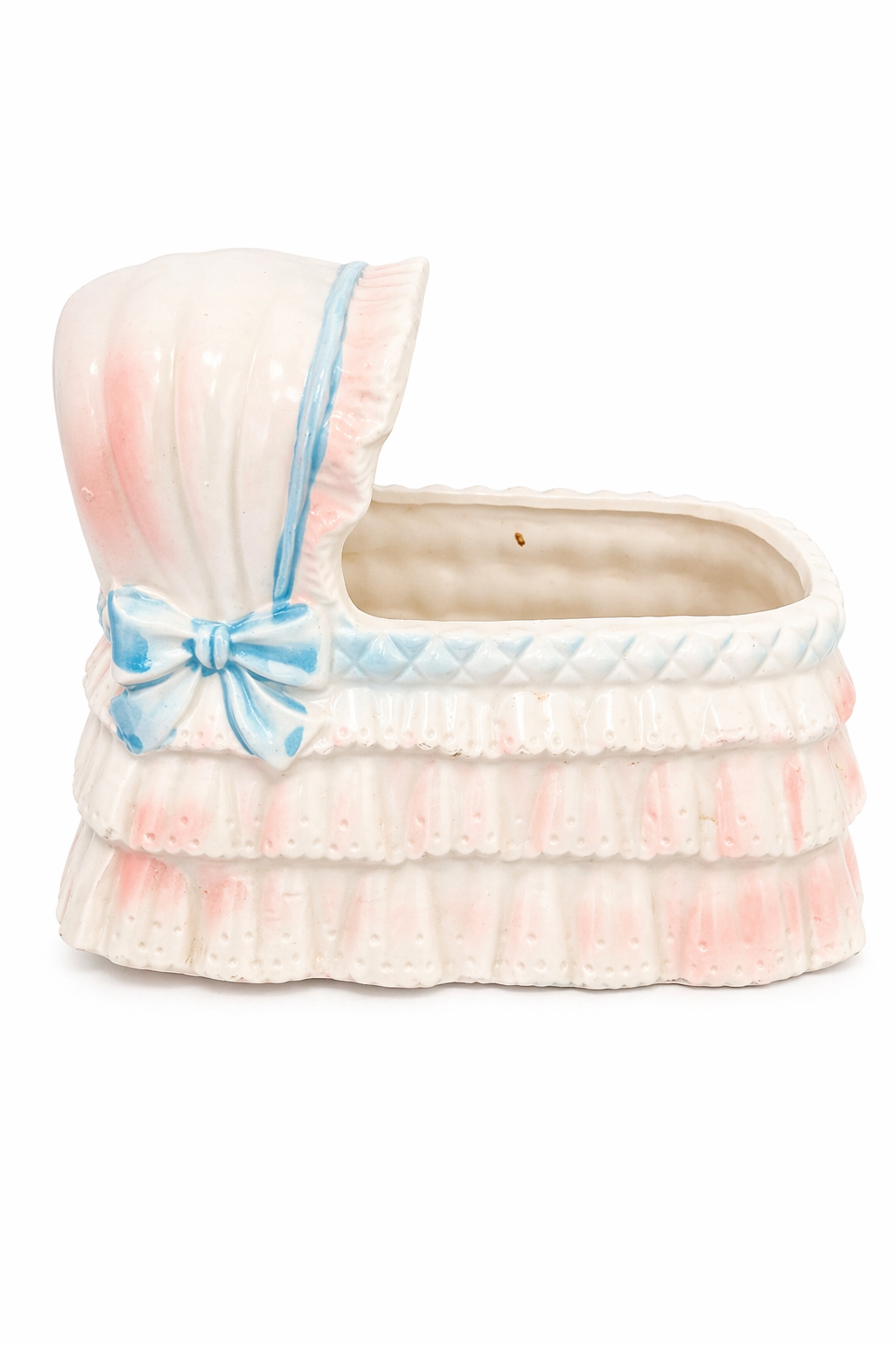 Vintage Pastel Baby Bonnet Planter Basket | Pink & Blue Nursery Decor Pot