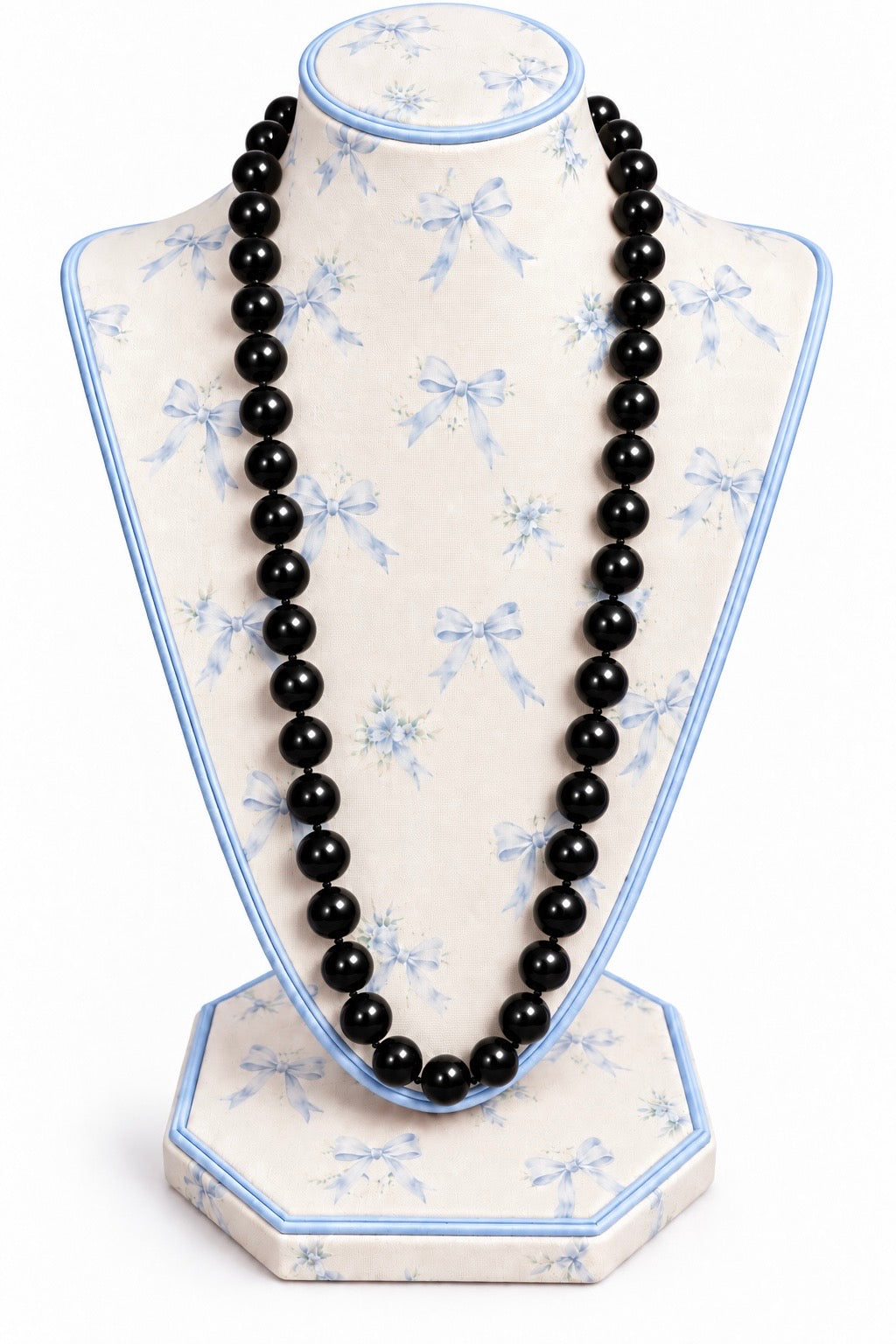 Vintage 1990s Black Onyx-Style Acrylic Bead Knotted Statement Necklace – 31”