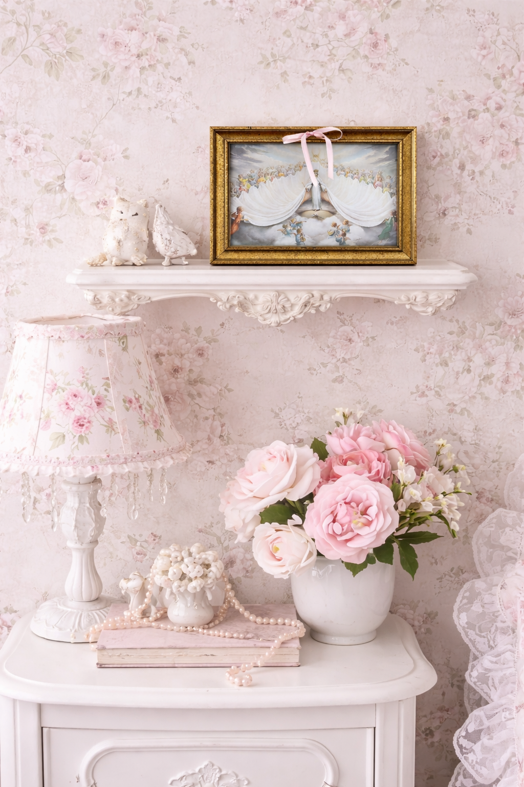 “Heavenly Court” Vintage Angel Gilded Frame Art | Romantic Religious Wall Décor (Gold Frame)