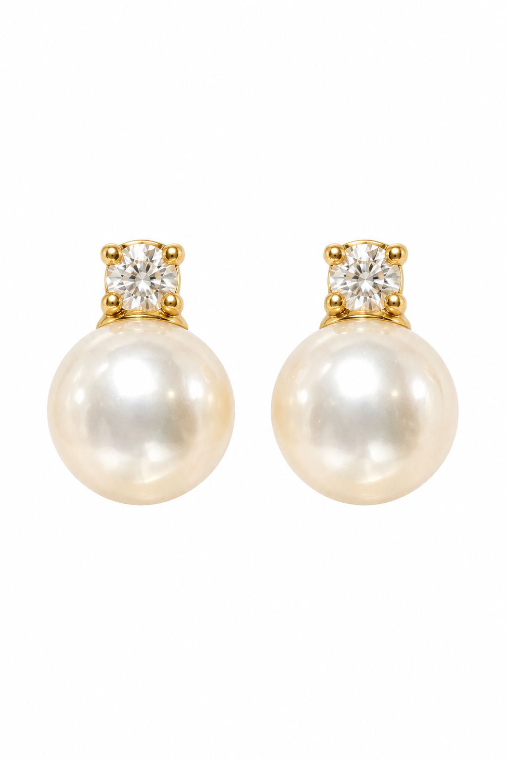 Vintage 1980s Gold-Tone Faux Pearl & Rhinestone Drop Stud Earrings