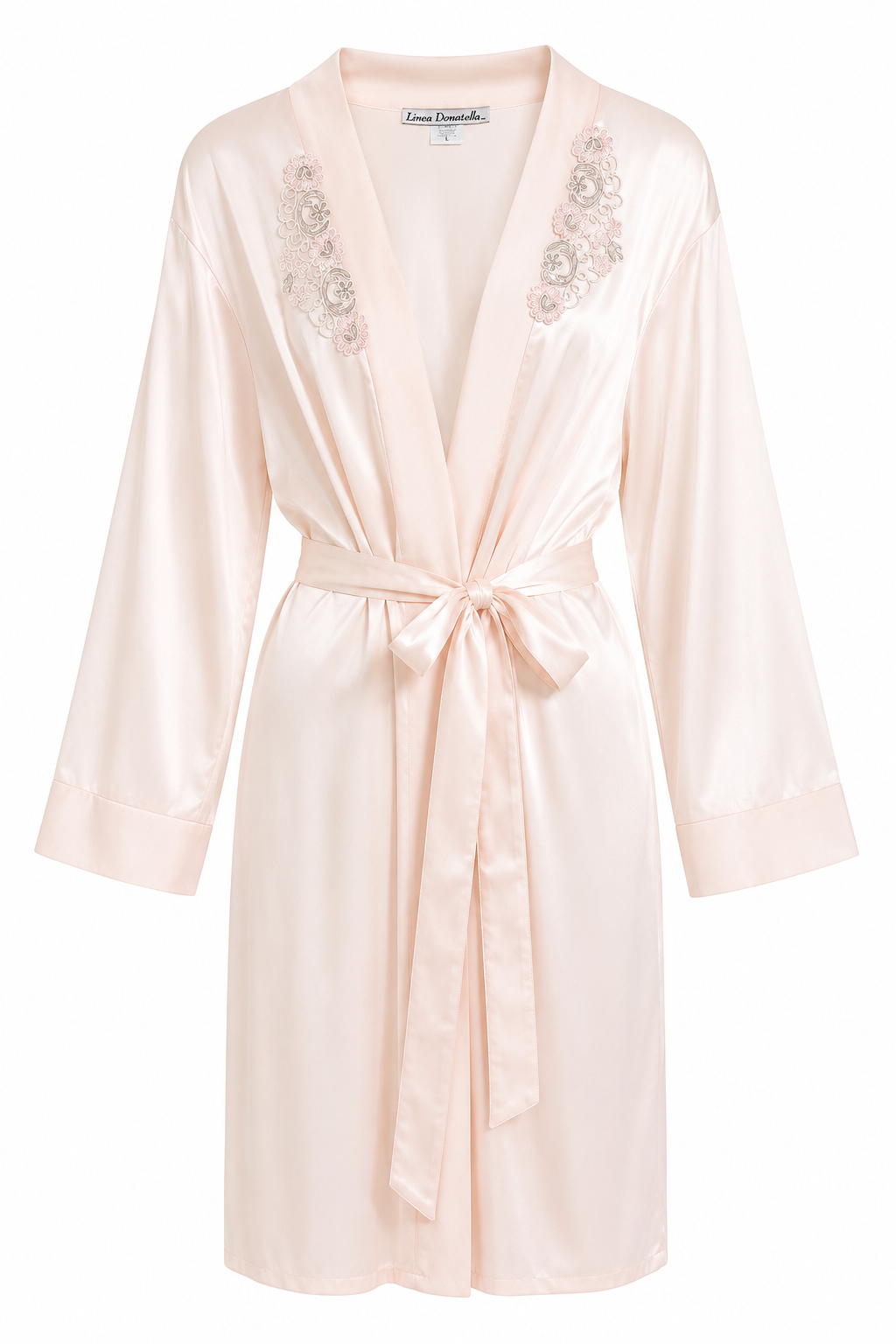 Vintage 1990s Linea Donatella Blush Pink Satin Bridal Wrap Robe – Lace & Sequin Trim | Size Large
