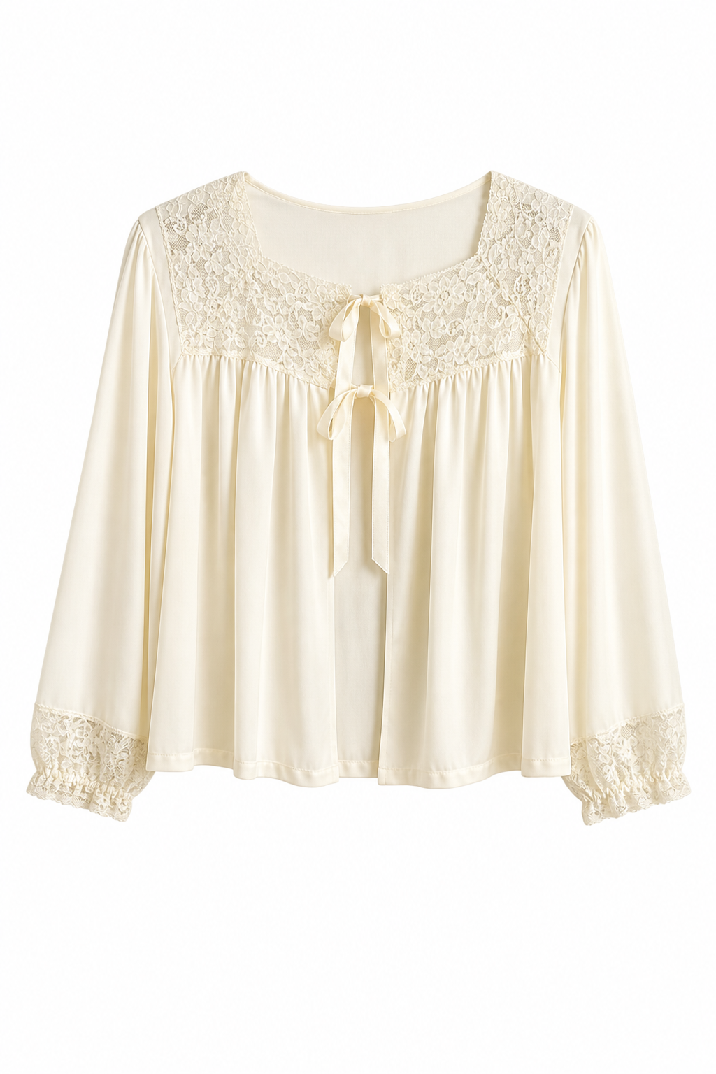 Vintage 1950s–1960s Sears Charmed Cream Bed Jacket | Lace Trim Lingerie Top | Made in USA - S/M
