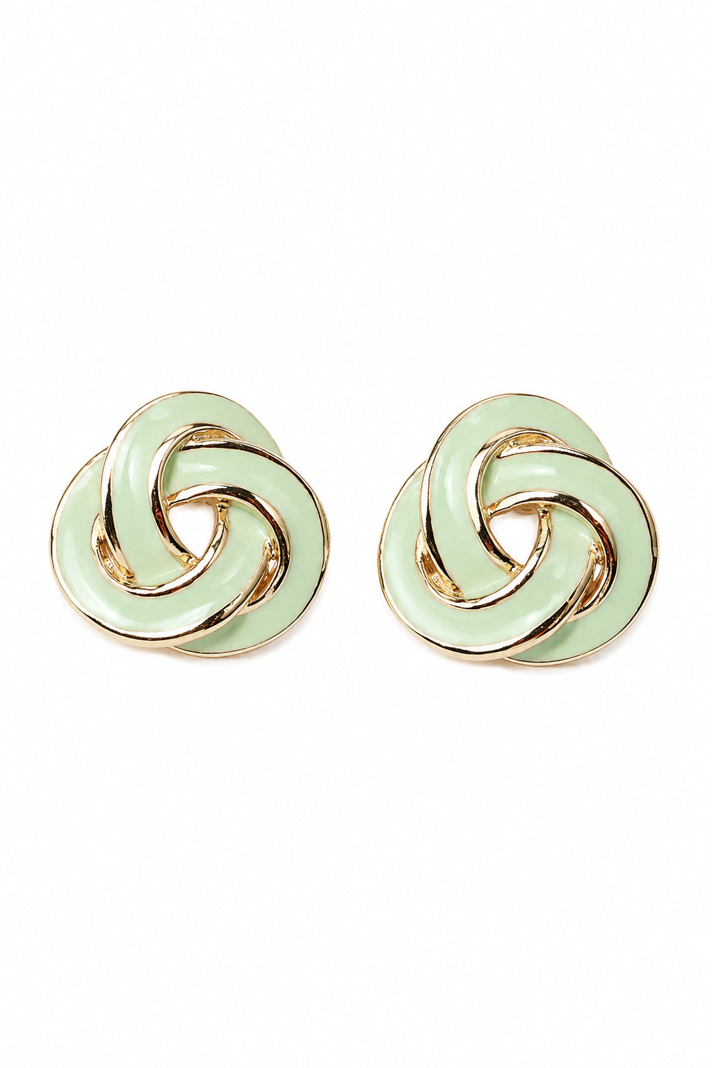 Vintage 1980s Silver Tone & Mint Green Enamel Swirl Knot Clip-On Earrings Retro Statement | 1”