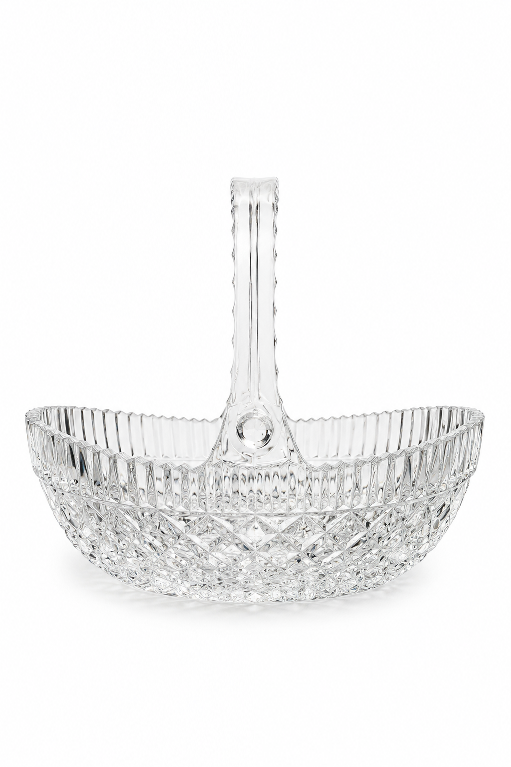 Vintage 1970s–1980s HOYA Georgian Cut Glass Crystal Basket with Handle | Oval Crystal Serving Dish