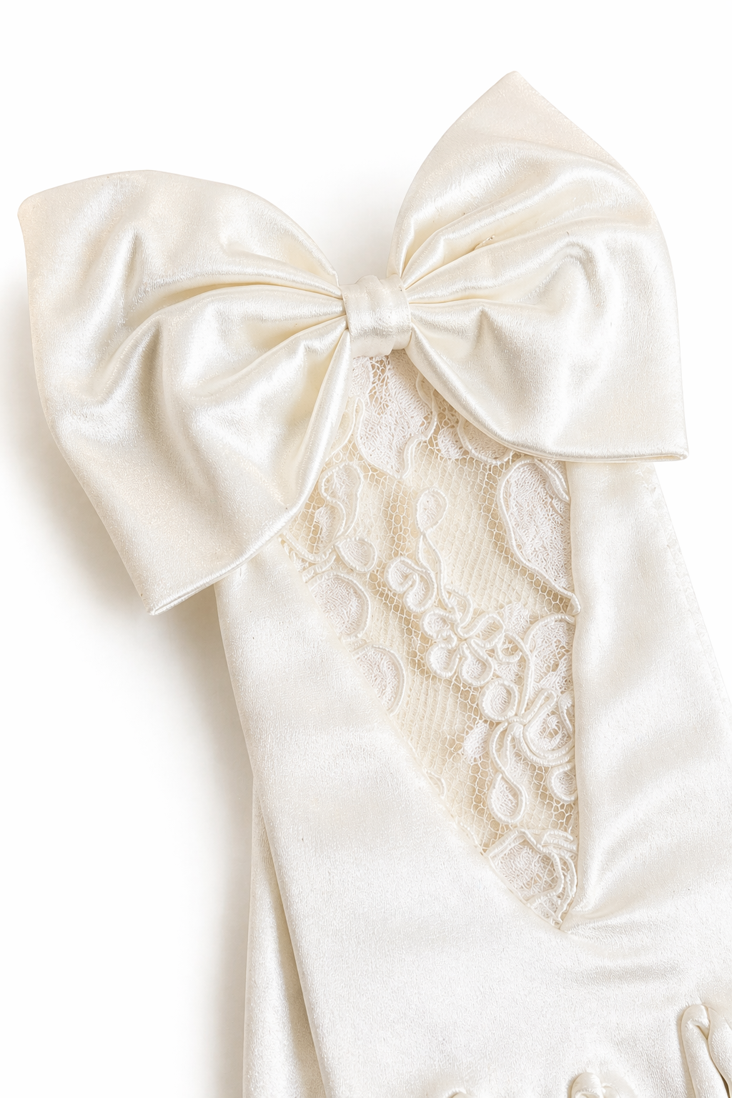 Vintage White Satin Bow Gloves | Romantic Lace Wrist Gloves