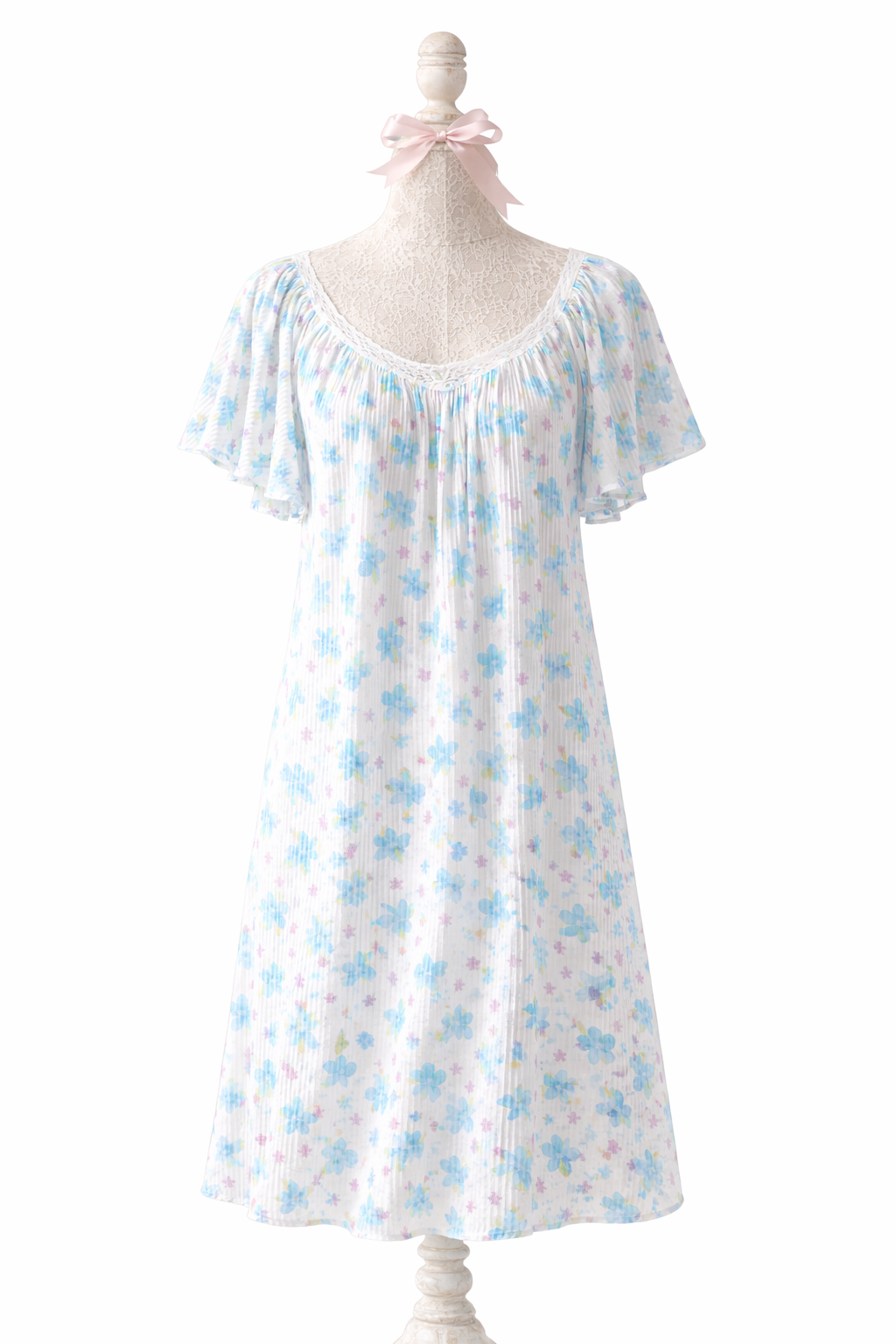 Vintage Floral Elena Nightgown | Pastel Blue & Pink Cottagecore Lounge Dress, Soft Feminine Sleepwear | M/L