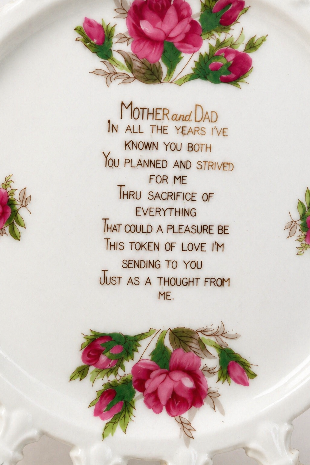 Vintage “Mother & Dad” Floral Gift Plate | Sentimental Keepsake Plate