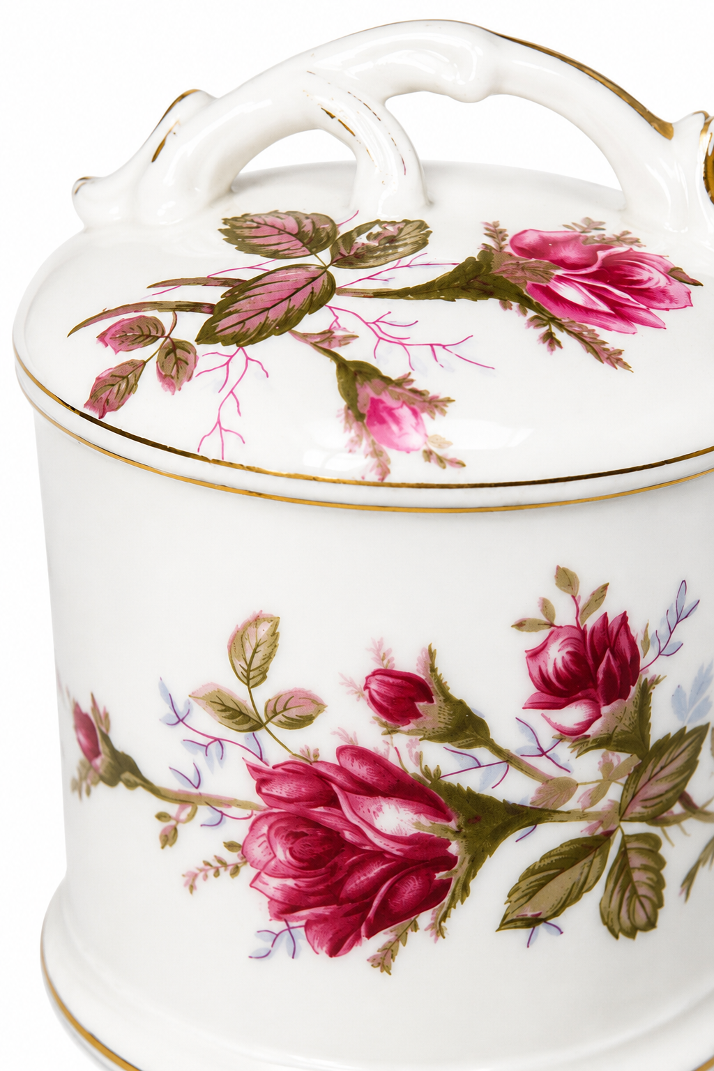 Vintage 1950s Bondware Japan Pink Rose Porcelain Lidded Vanity Jar