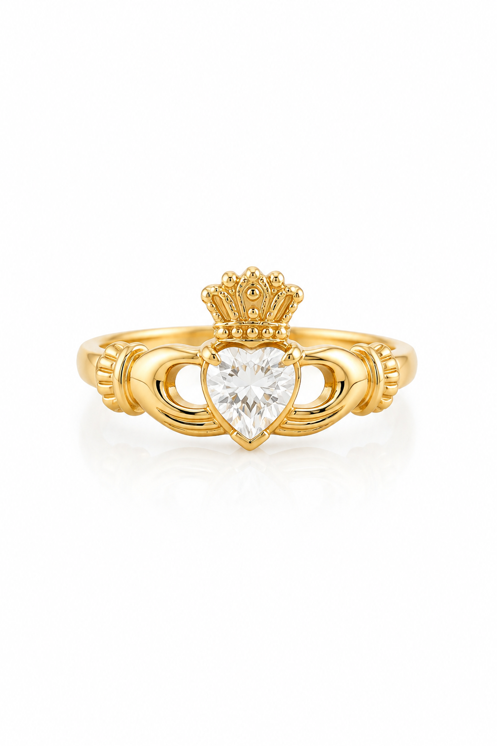 Vintage 1980s–90s Gold-Tone Clear Rhinestone Heart Claddagh Ring 8.5