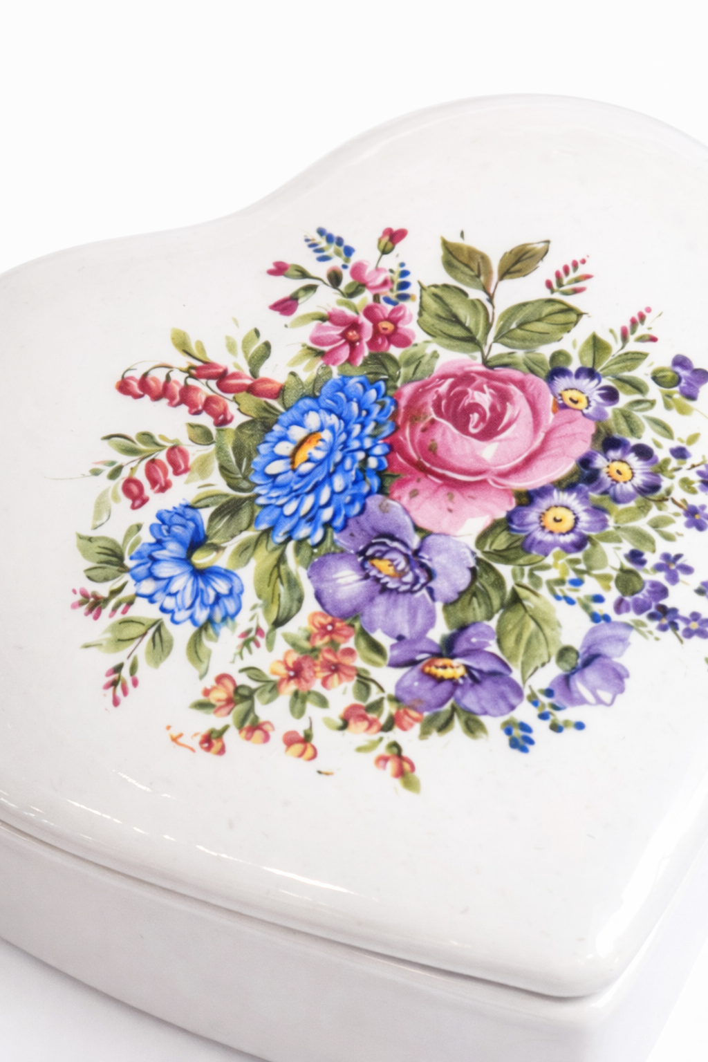 Sweetheart Floral Porcelain Heart Trinket Box | Vintage Style Jewelry Keepsake Box