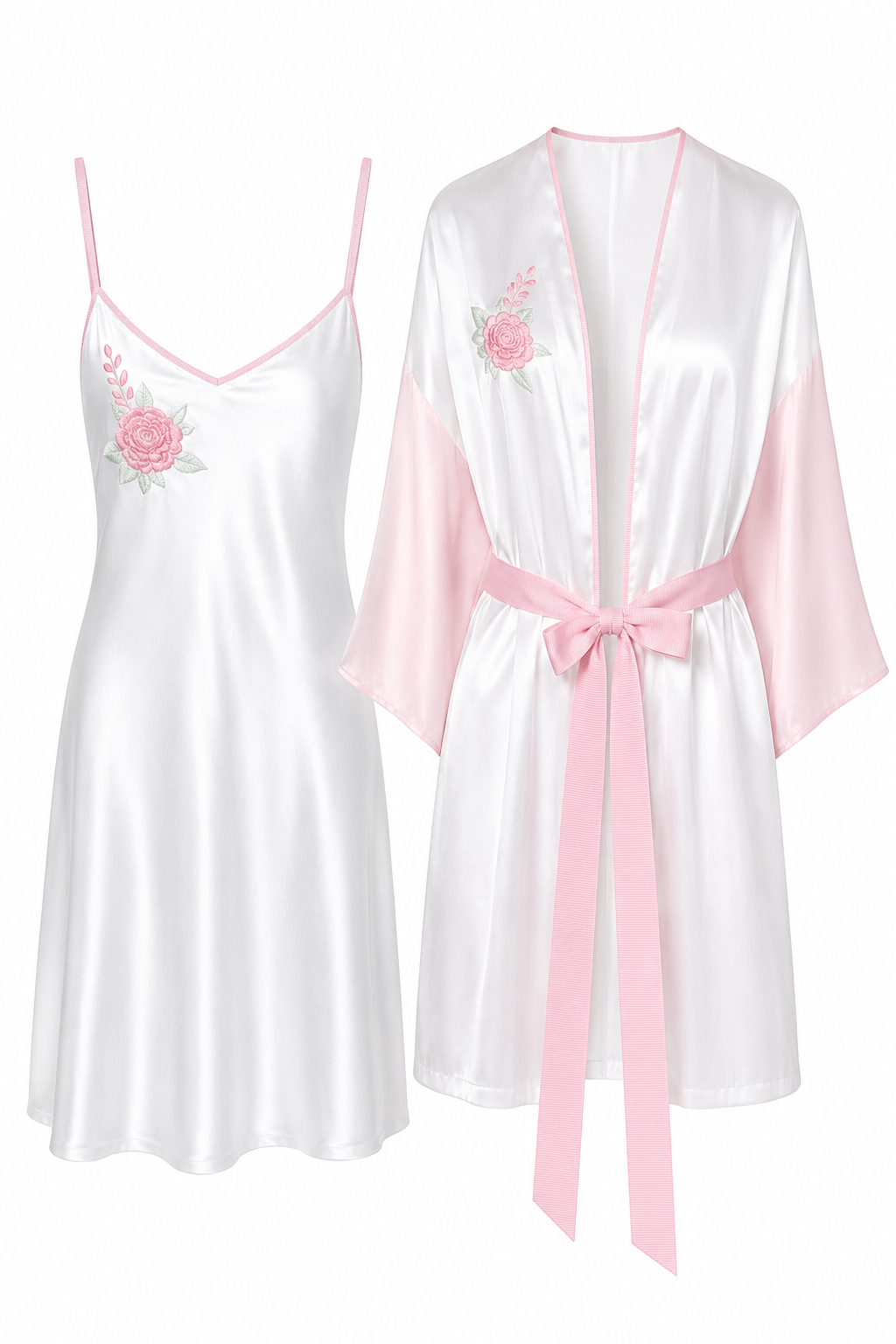 Vintage Val Mode Pink & White Nightgown Robe Set | Romantic Cottagecore Loungewear Set | Size Medium