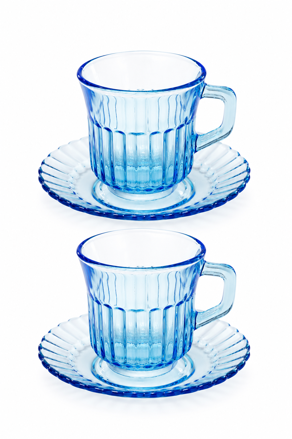 1960s FortecRisa Mexico Ice Blue Glass Teacup & Saucer | Vintage Blue Glass Tea Set | Sold Individually