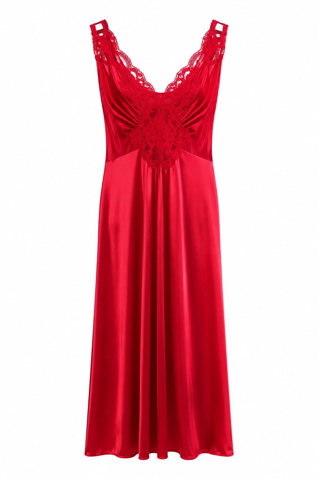 Vintage Sears Red Nylon Lace Nightgown | Made in USA | Romantic Maxi Lingerie | Size Medium