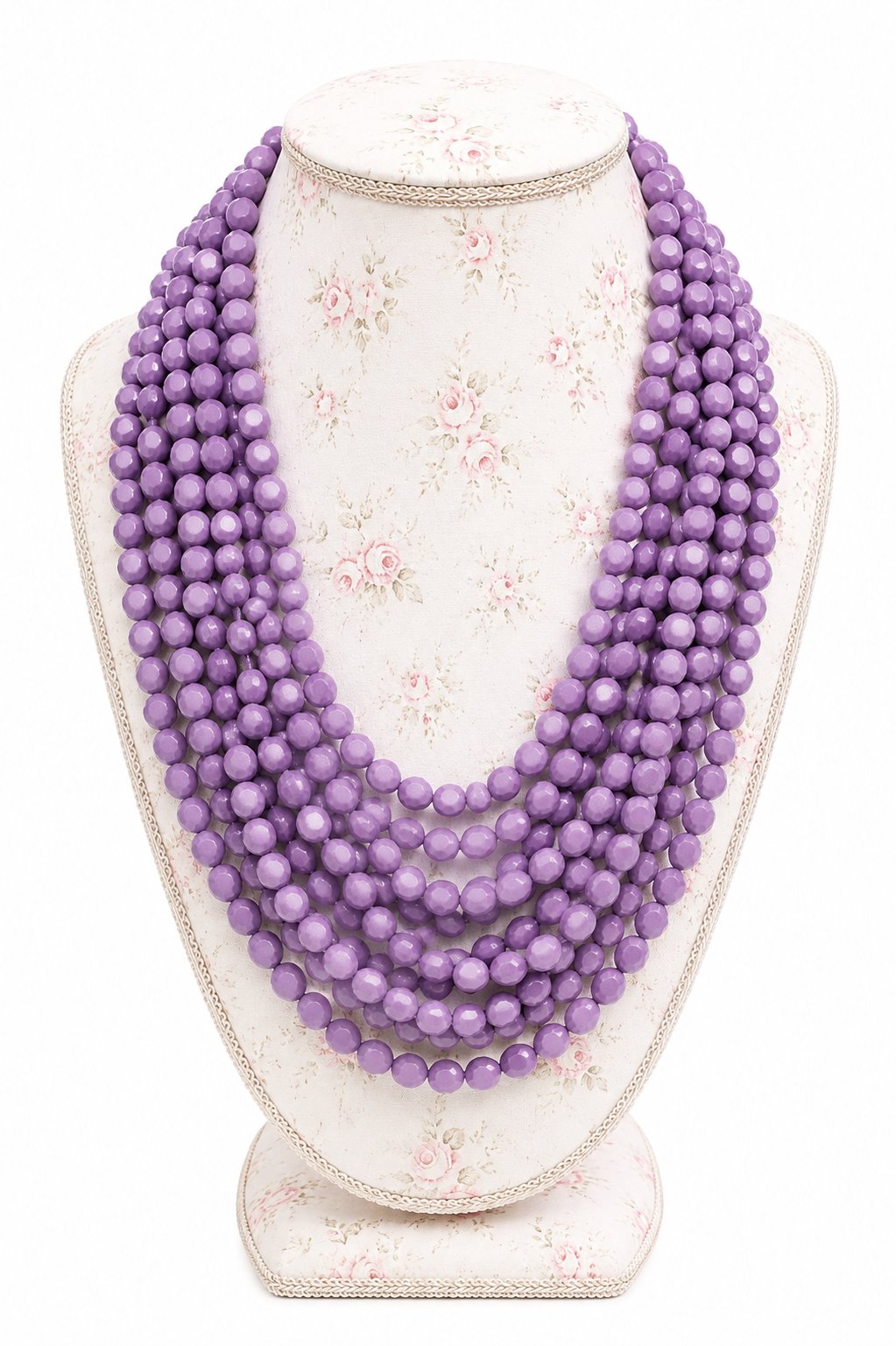 Vintage 1980s Lavender 11-Strand Faceted Beaded Statement Bib Necklace