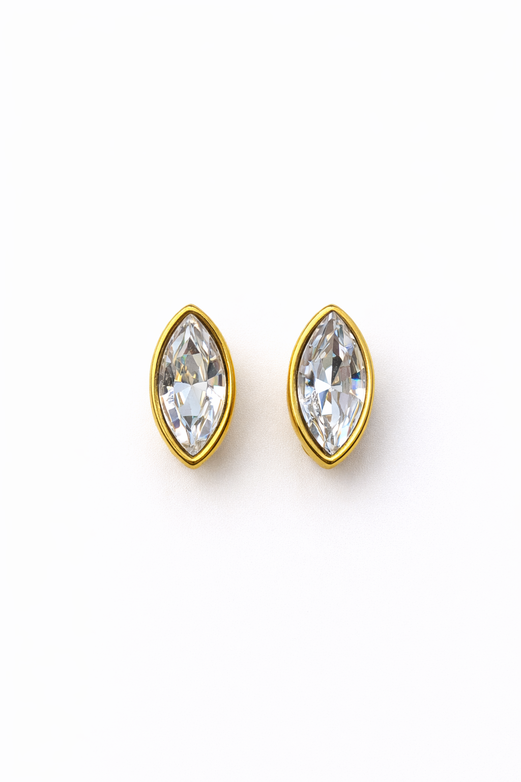Vintage Monet Triple Gold-Plated Marquise Crystal Clip-On Earrings | 1970s/1980s Elegant Design