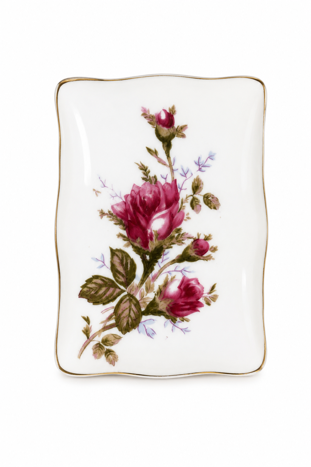 Vintage 1950s Pink Rose Porcelain Vanity Trinket Box