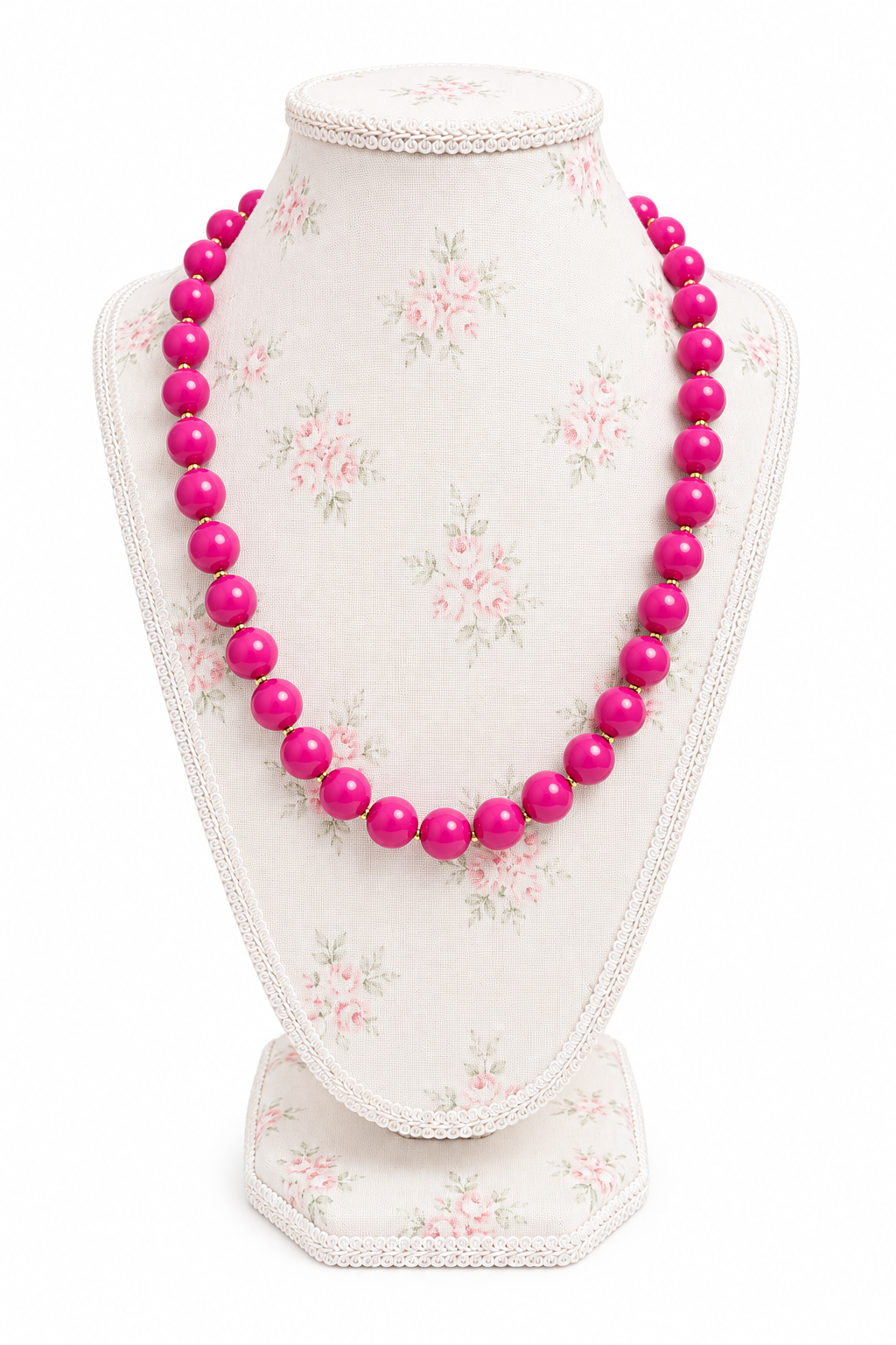 Vintage 1980s Vibrant Fuchsia Pink Beaded Statement Necklace