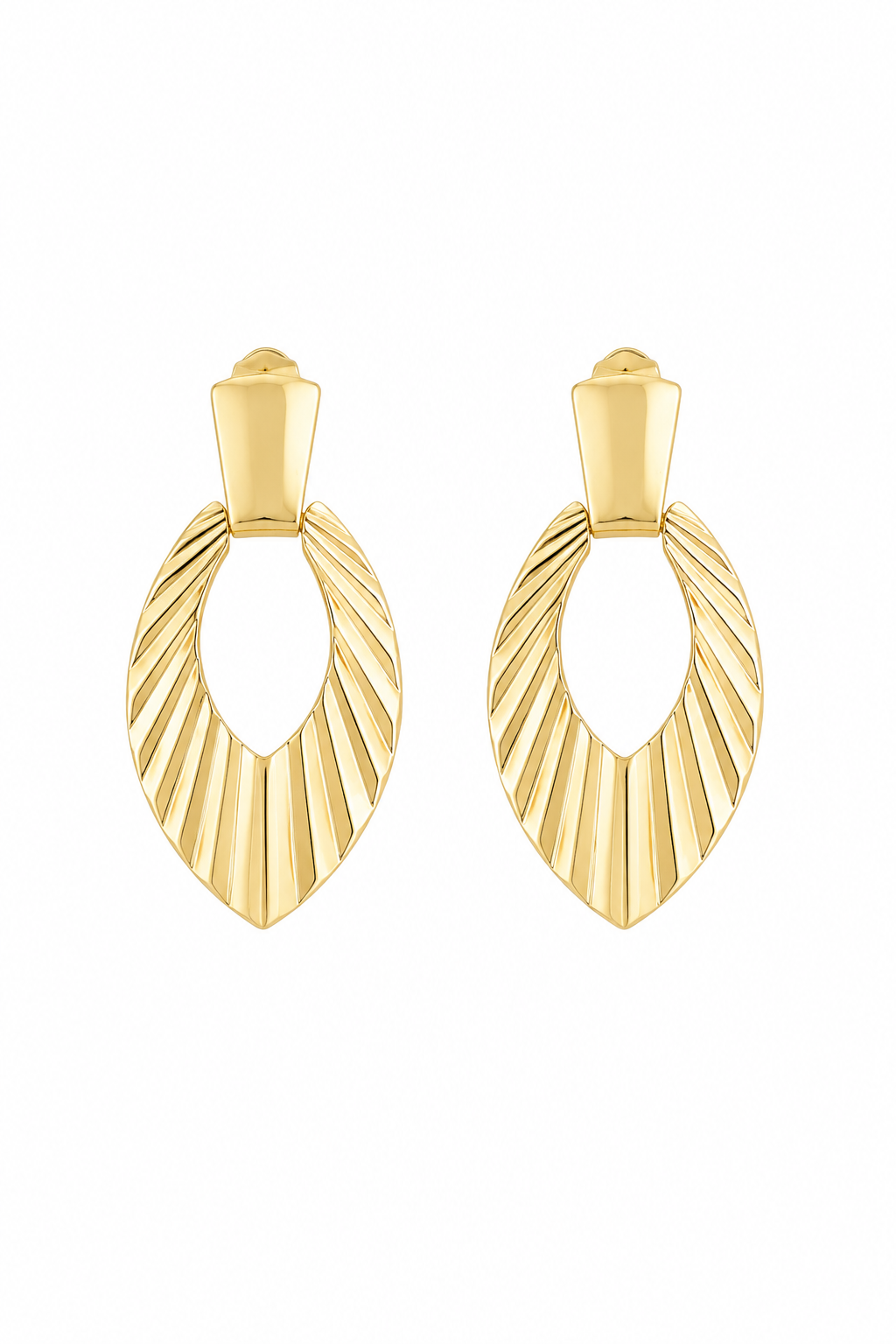 Vintage Gold Tone Clip-On Statement Earrings | Textured Open Oval Earrings