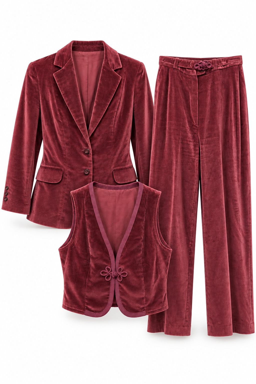 Vintage MG Concepts in Sportswear Burgundy Velvet-Look 3-Piece Pantsuit Set | Made in USA Size XS/S