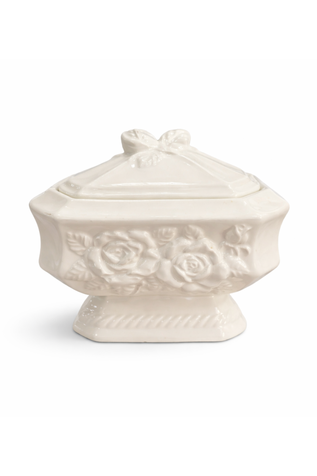 Vintage Ivory Rose Lidded Sugar Bowl / Mini Tureen | Shabby Chic Floral Kitchen Decor