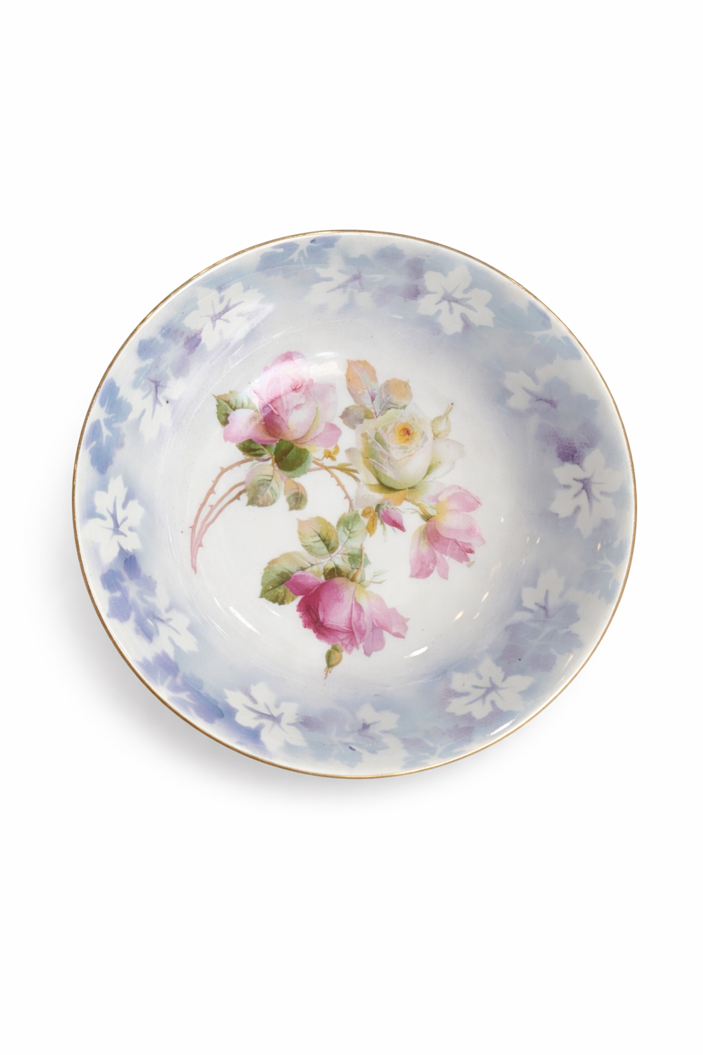 Vintage German Floral Porcelain Bowl | Soft Blue & Rose Garden Serving Bowl
