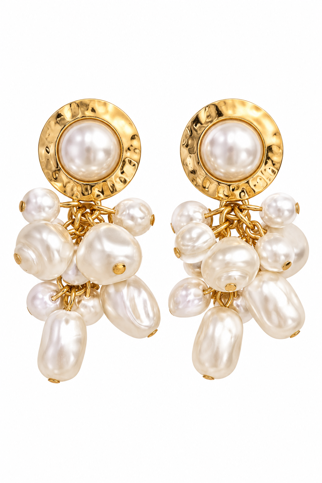 Elegant Gold-Tone Faux Pearl Cluster Stud Earrings | Romantic Pearl Statement Jewelry