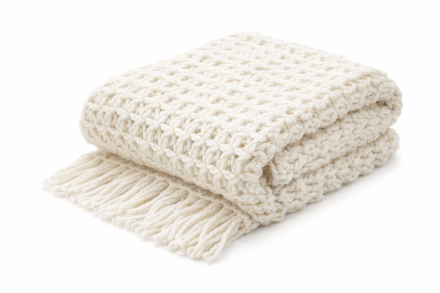 Vintage Cream Chunky Knit Scarf Shawl with Fringe | Cozy Wrap