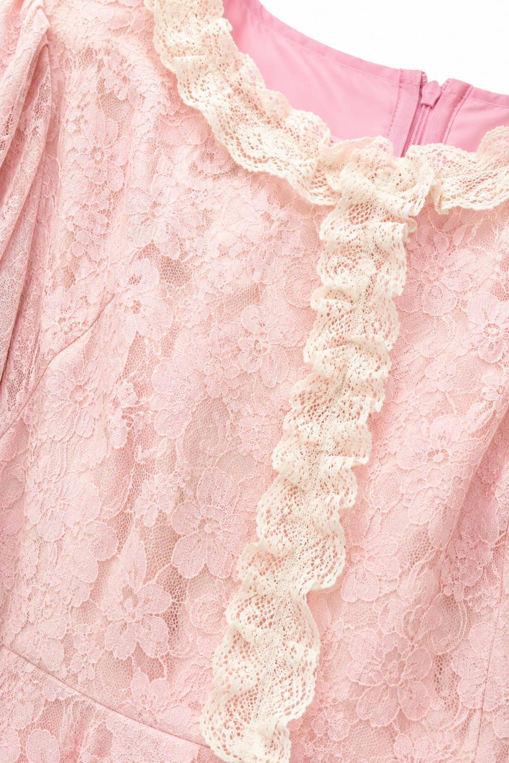 Vintage 1960s-1970s Handmade Pink Floral Lace Prairie Dress Romantic Rapunzel Gown XS/S