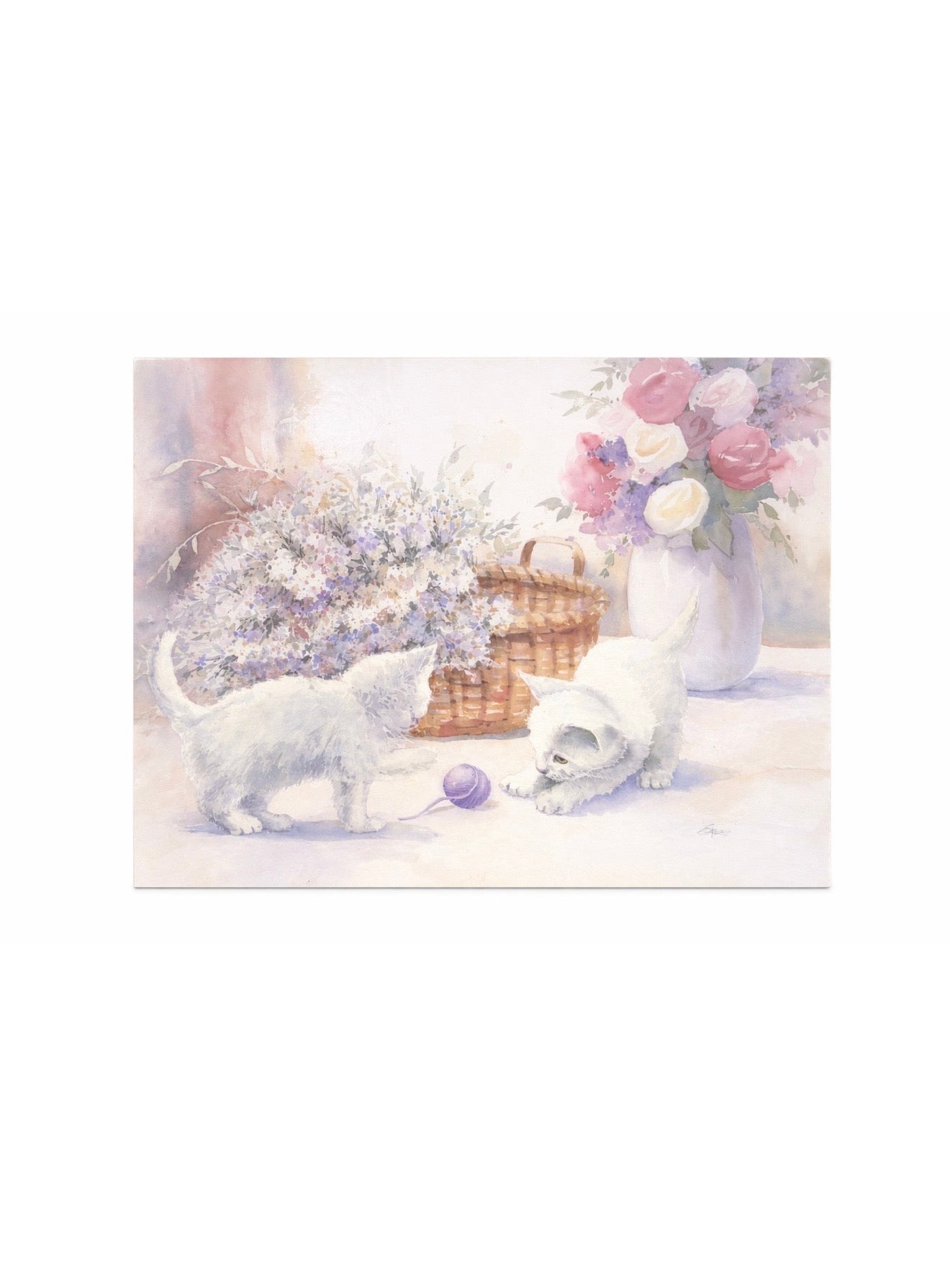 Vintage Cottagecore Kittens Art Print | Floral Basket Cat Wall Decor