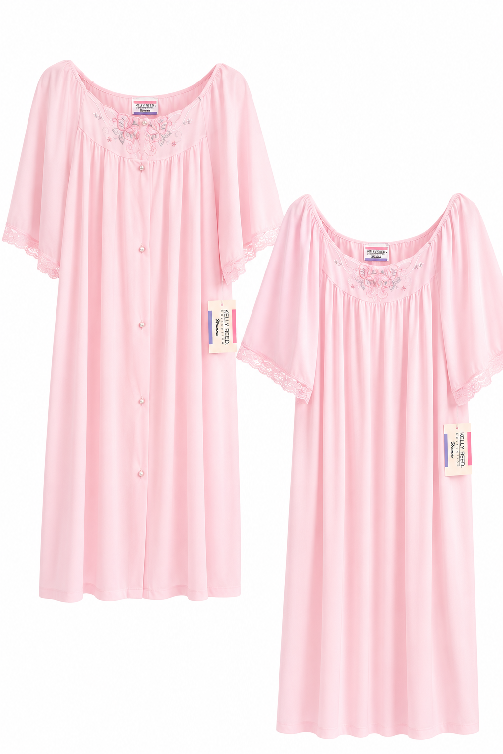 Vintage Kelly Reed Collection Pink Nightgown & Housecoat Set | 1X | Romantic Lace Trim Sleepwear Set