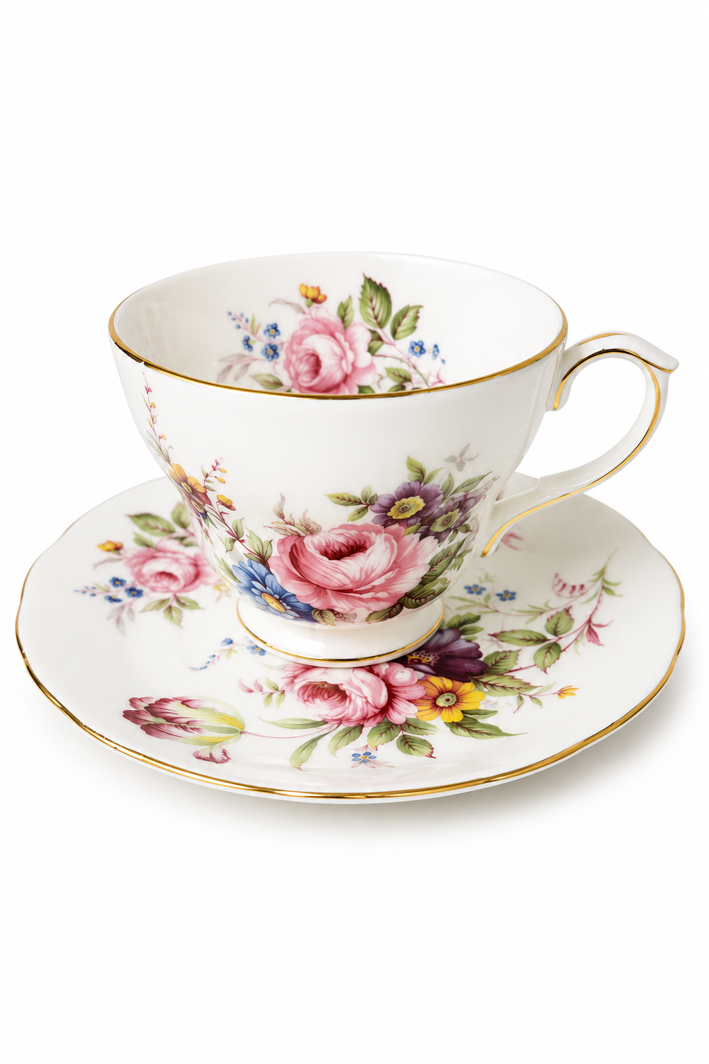 Vintage 1960s–70s Royal Winchester Bone China Teacup & Saucer Set | Pink Peony Floral | Gold Trim | Made in England