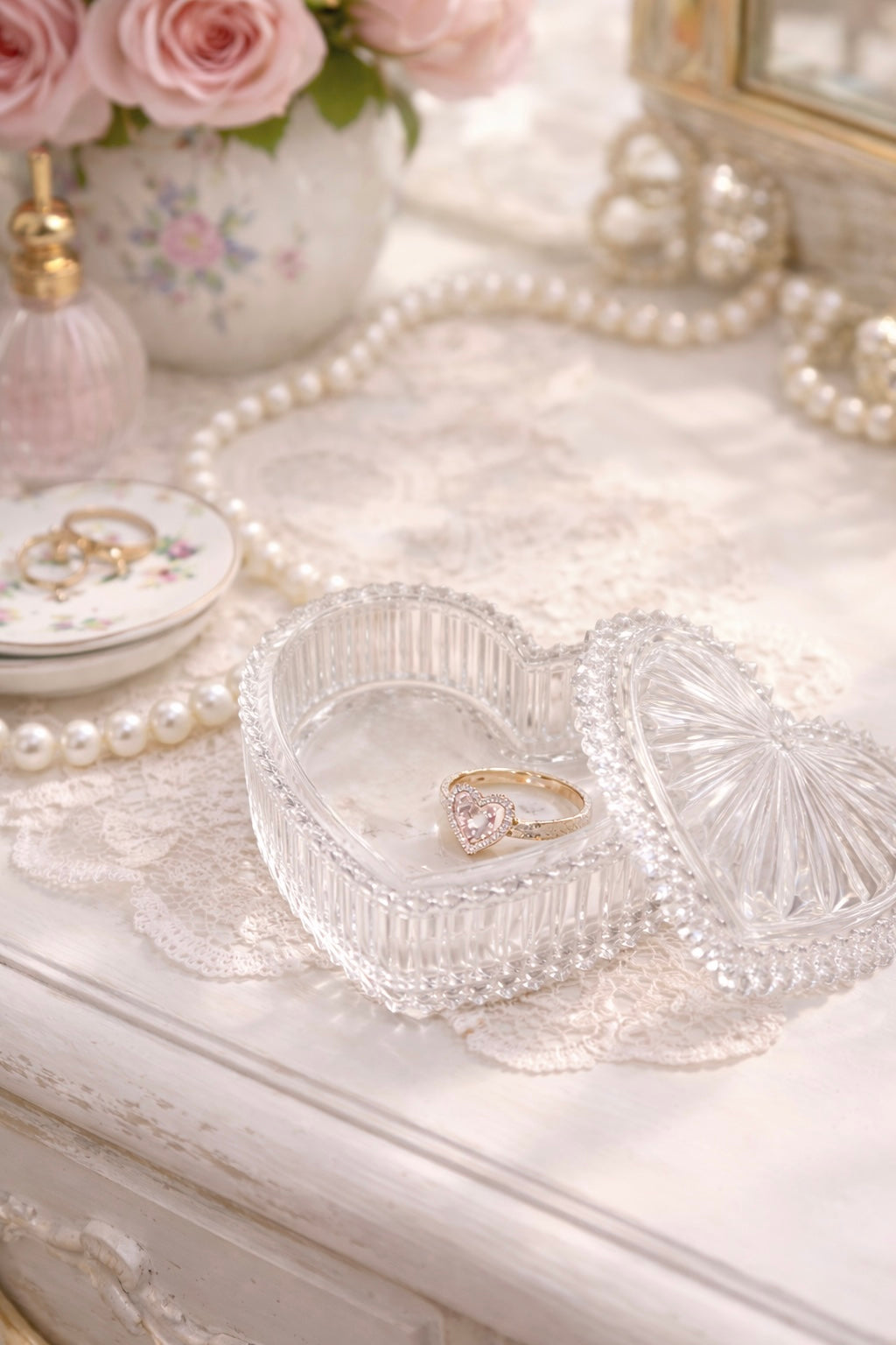 Petit Cœur | Vintage Heart-Shaped Glass Trinket Box, Romantic Jewelry Keepsake