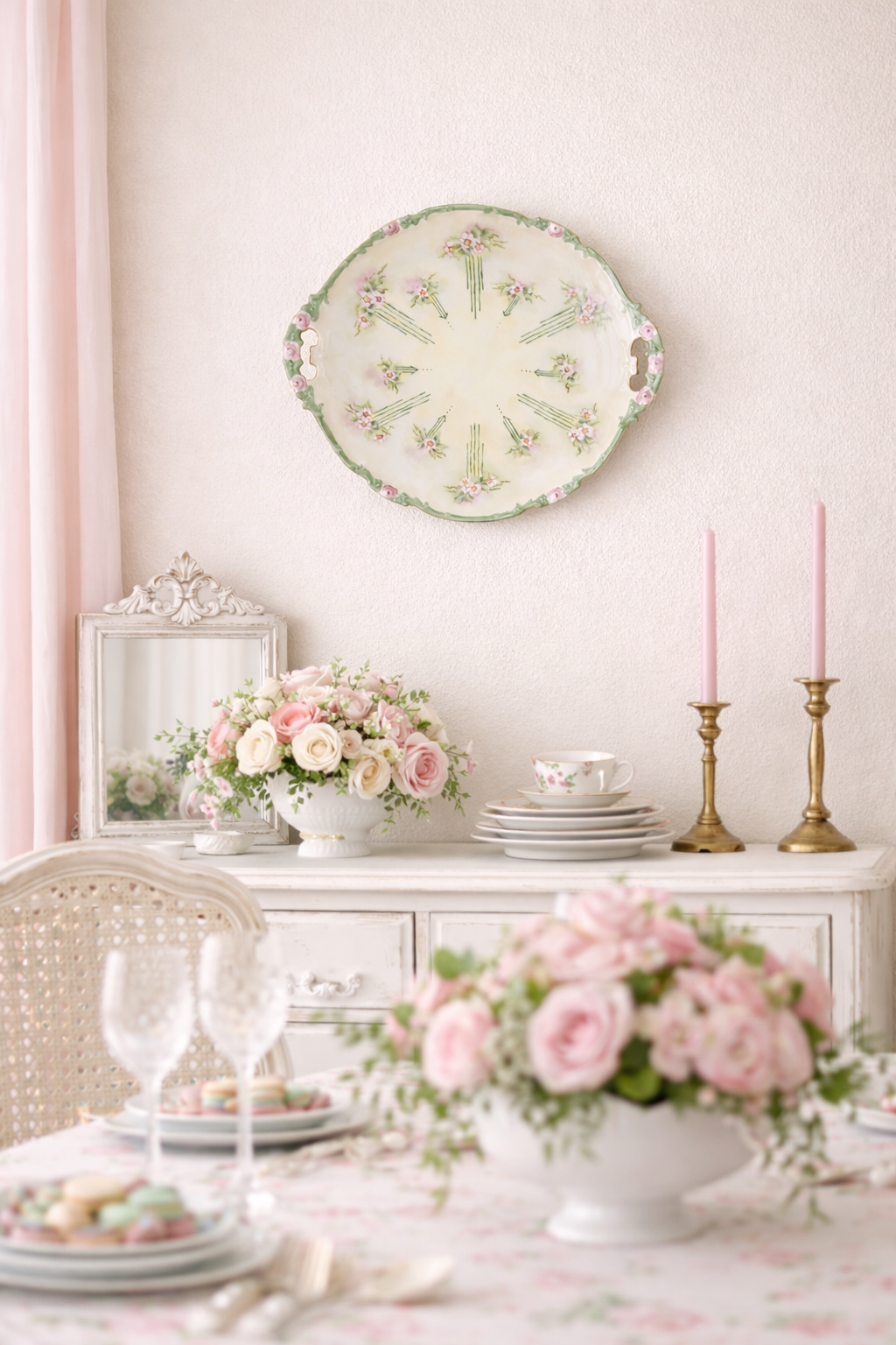 Antique Early 1900s Limoges France Hand-Painted Floral Plate with Handles | Porcelain Serving Plate