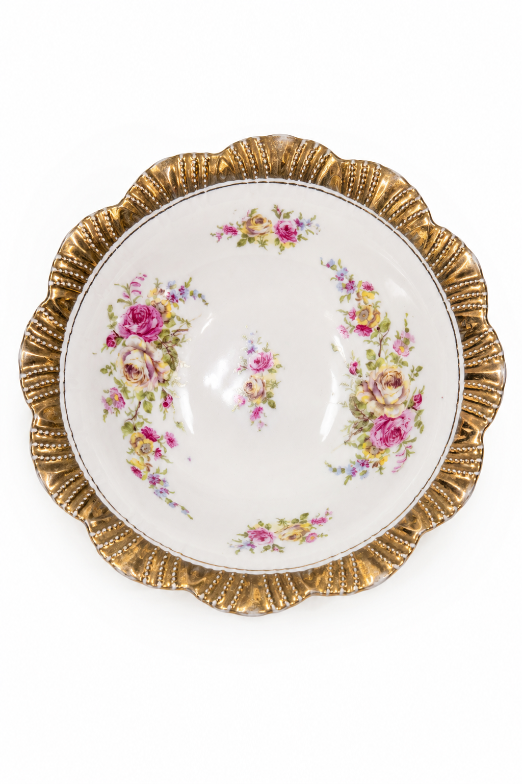 Vintage Floral Gold Rim Porcelain Bowl Plate | Romantic Cottagecore Jewelry Dish