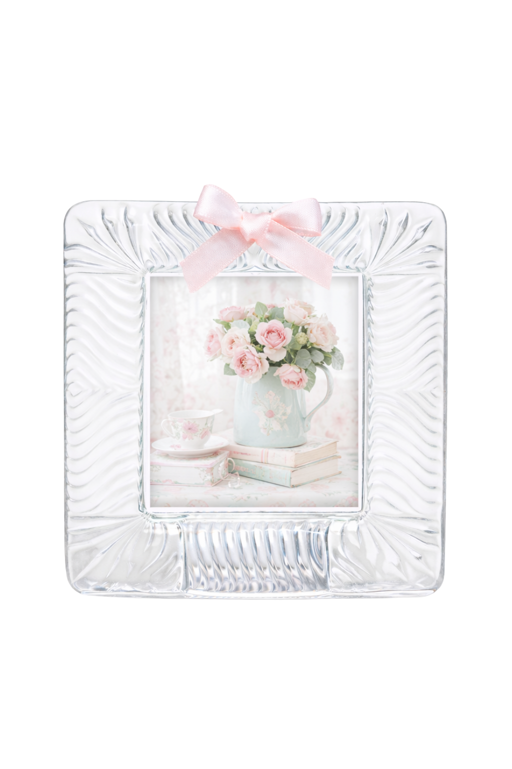 Vintage Clear Glass Mini Picture Frame with Bow