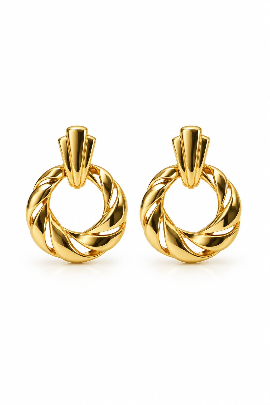 Vintage 1980s Gold-Tone Twisted Open Circle Statement Stud Earrings